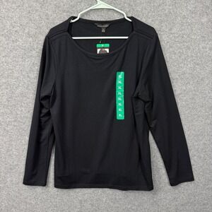 Banana Republic Womens XL Black Pleated Shoulder Scoop Neck Long Sleeve Top NWT